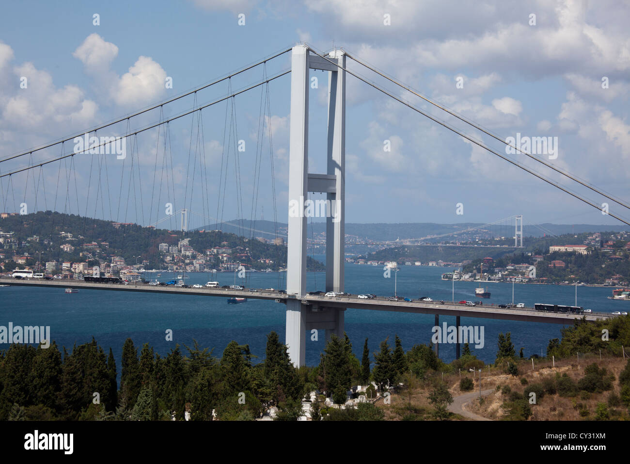 view from the eastern side of Istanbul on the Bosphorus bridge Stock Photo