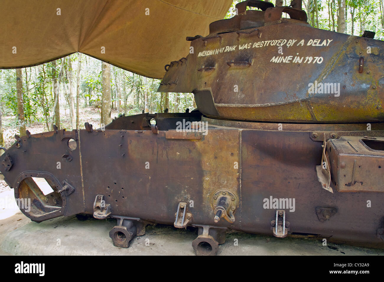 Destroyed American tank, Cu Chi, Vietnam Stock Photo