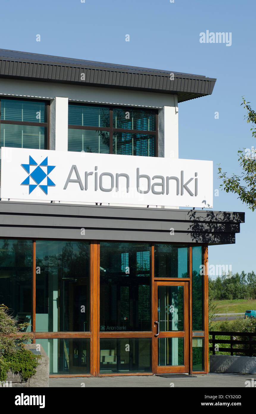 Arion Bank building at Hella city. Iceland Stock Photo - Alamy