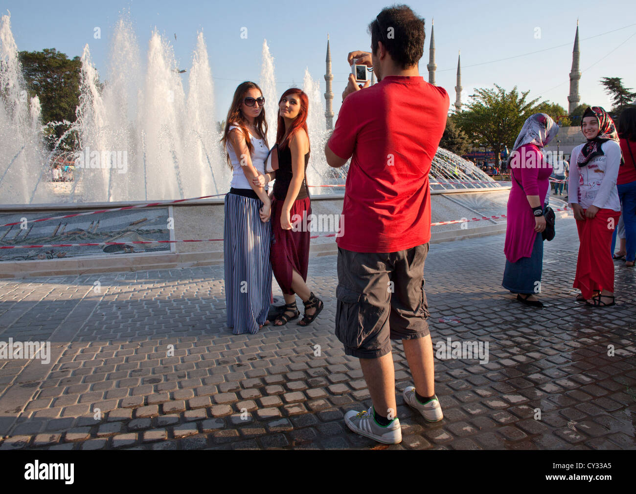 people near the fontain, blue mosque, istanbul Stock Photo