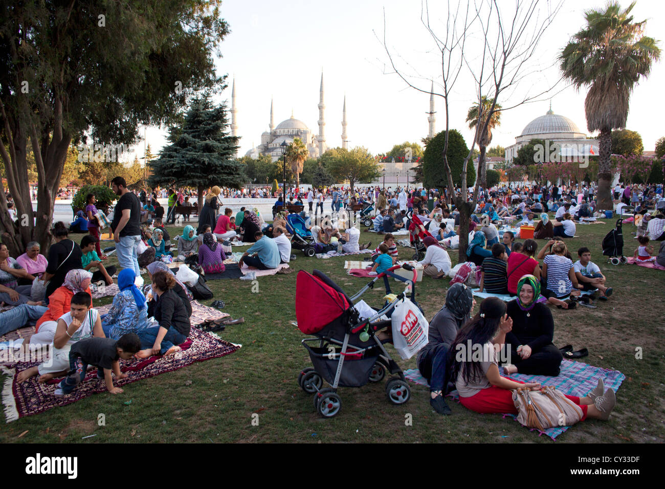 Ramadan picnic in front of the Aya Sofya, istanbul Stock Photo