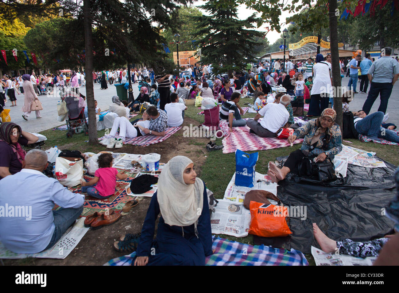 Ramadan picnic in front of the Aya Sofya, istanbul Stock Photo