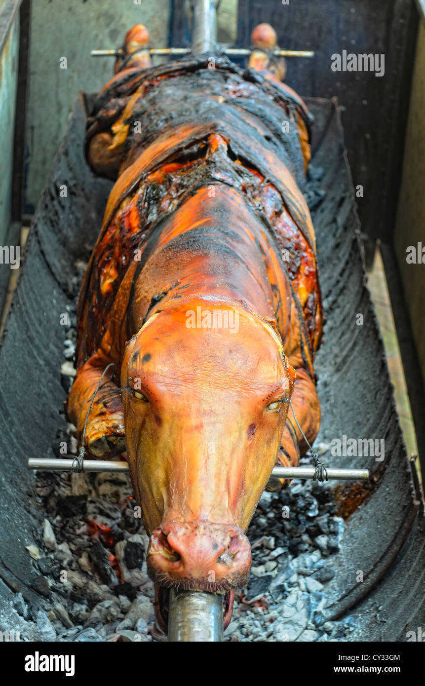 Close-up of cow roasting during a Philippine fiesta Stock Photo