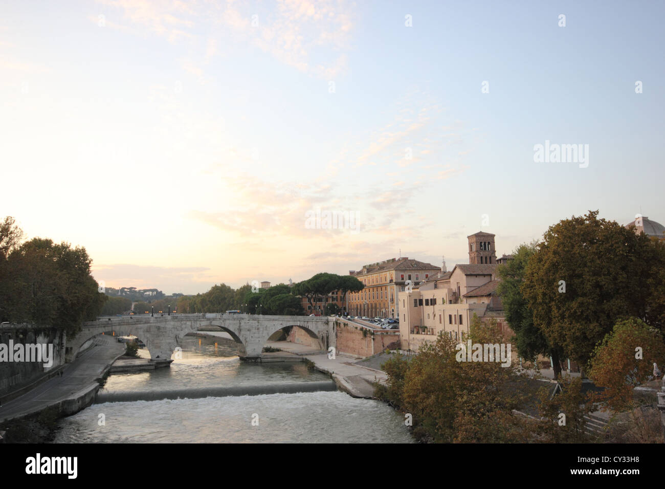 beautiful bridge crossing the Tevere, Roma, Rome, Italy, wide angle panoramic photo, photoarkive Stock Photo