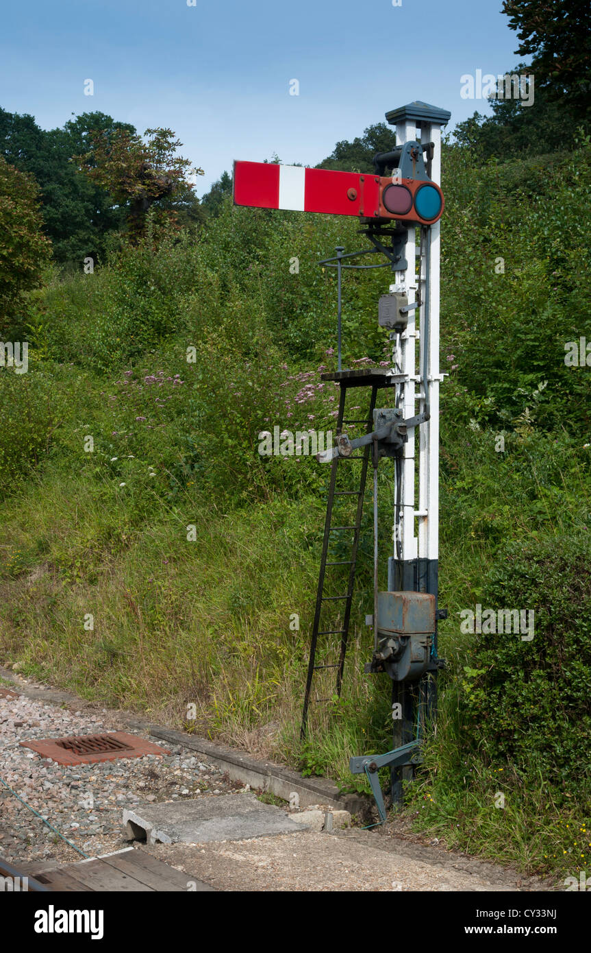 A British railway Lower-quadrant semaphore stop signal Stock Photo
