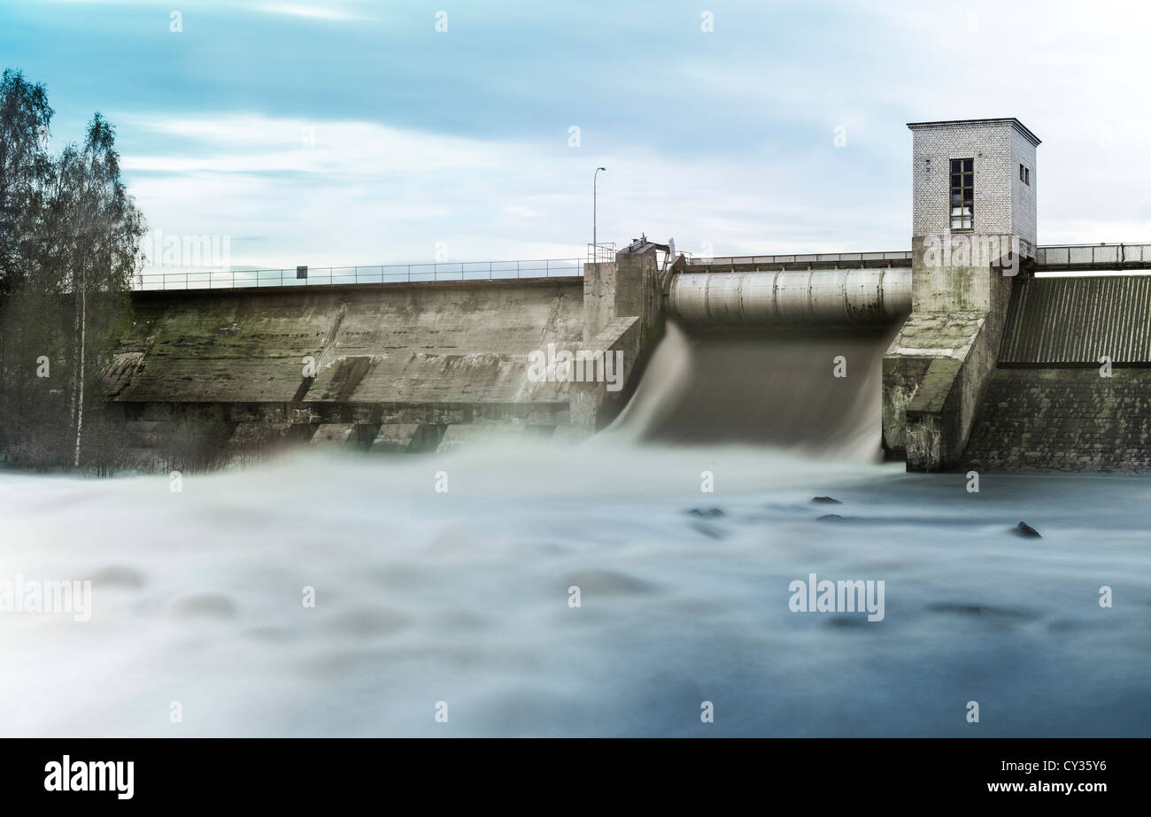 Dam next to an electricity station Stock Photo