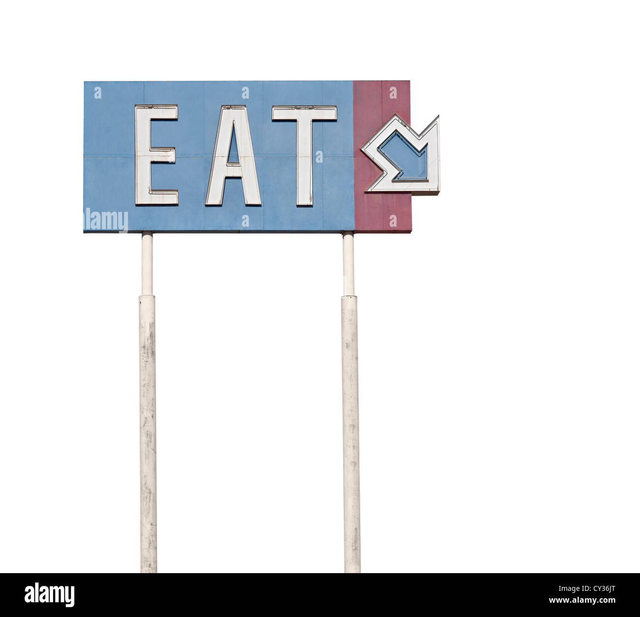 Tall retro eat highway sign near historic route 66. Stock Photo