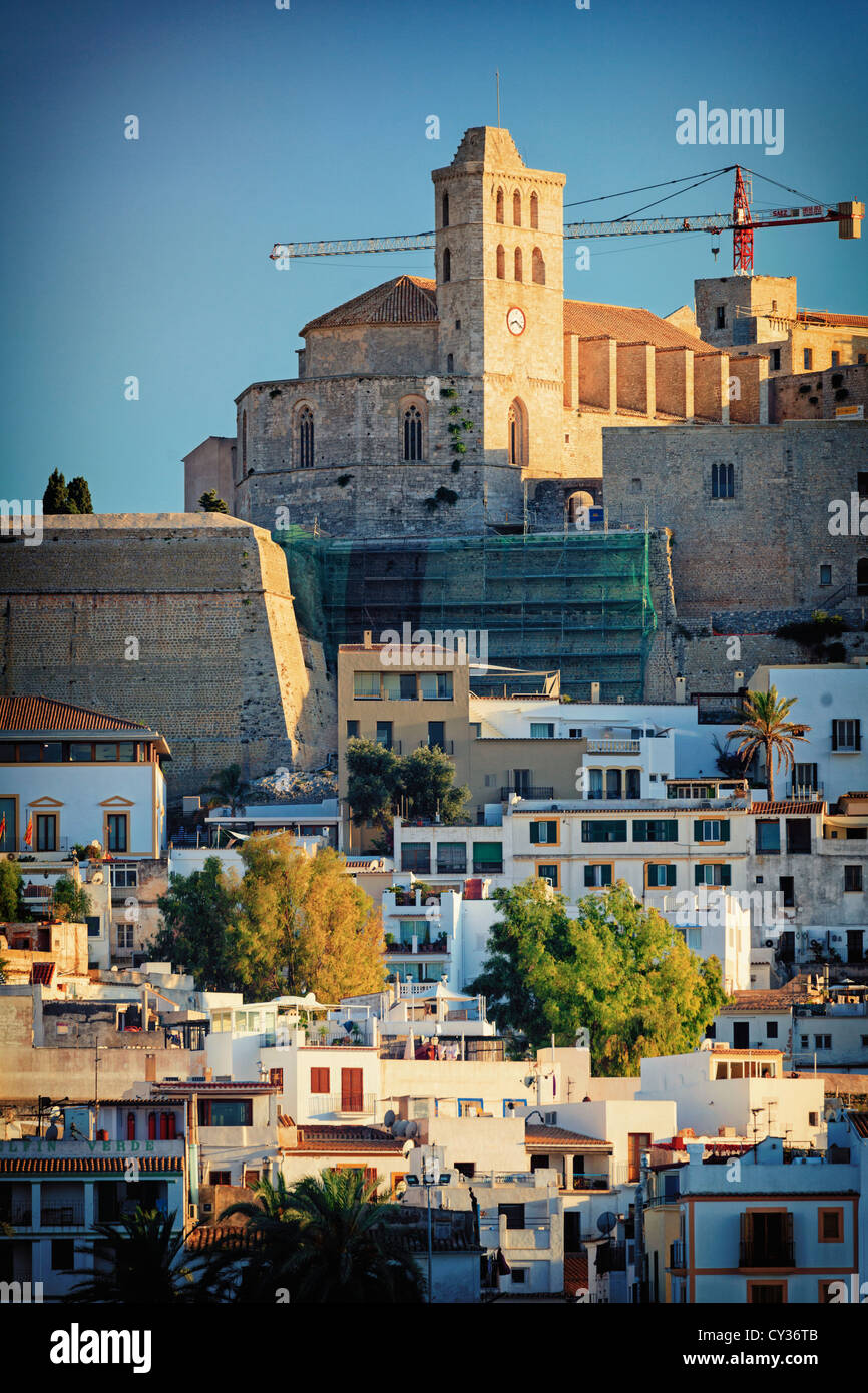 Spain, Balearic Islands, Ibiza, view of Ibiza old town (UNESCO site), and Dalt Vila Stock Photo