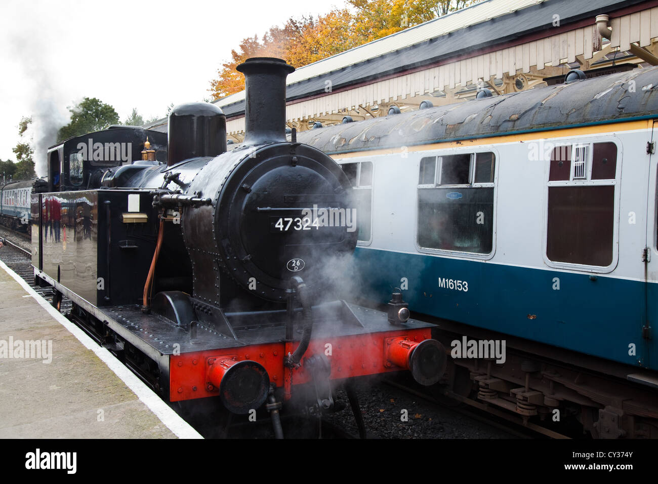 LMS Class 3F 'Jinty', 47324 Shunting engine at Ramsbottom Station, lancashire, UK Stock Photo