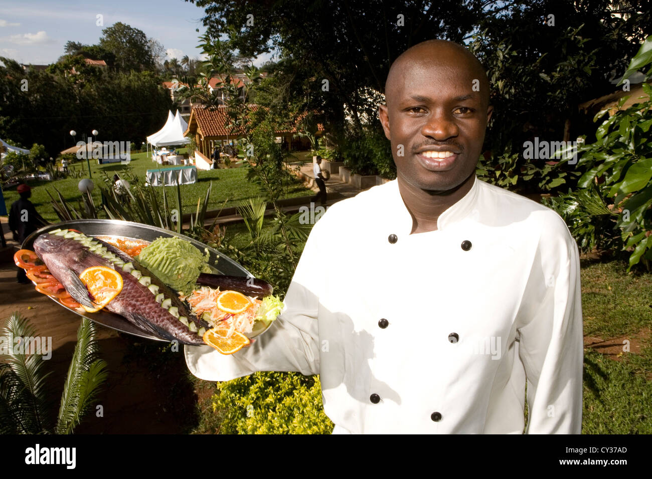 African waiter in Hotel, Kenya Stock Photo