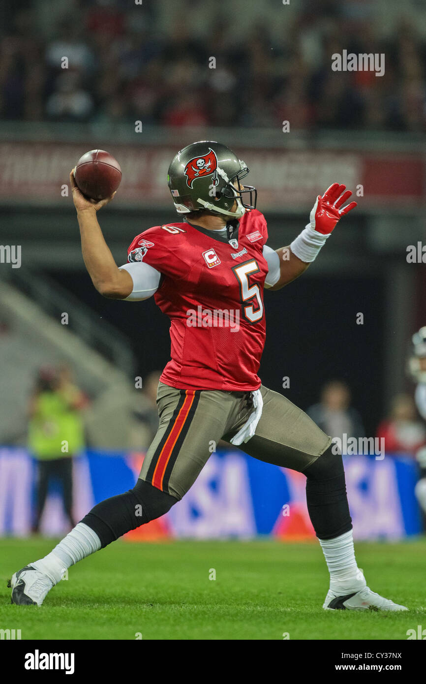 LONDON, GREAT BRITAIN - OCTOBER 23 QB Josh Freeman (#05 Tampa Bay Buccaneers) passes the ball during the NFL International game. Stock Photo