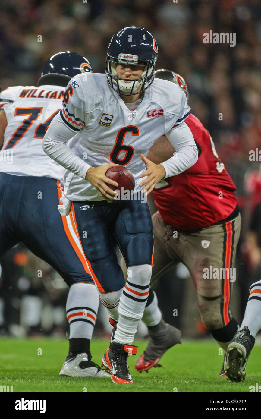 LONDON, GREAT BRITAIN - OCTOBER 23 QB Jay Cutler (#06 Chicago Bears) hands off the ball during the NFL International game. Stock Photo