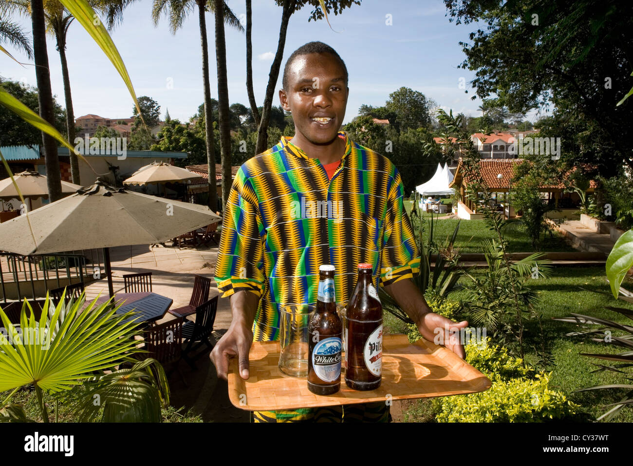 African waitress in Hotel, Kenya Stock Photo