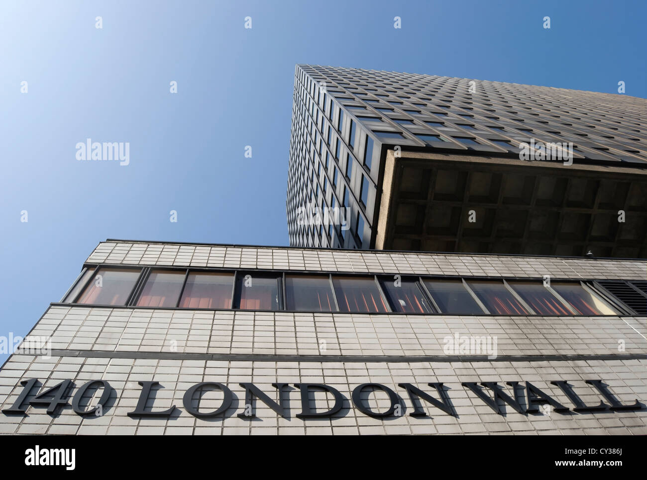 detail of 140 london wall, or bastion house, a 1970s office building in the barbican, city of london, england Stock Photo