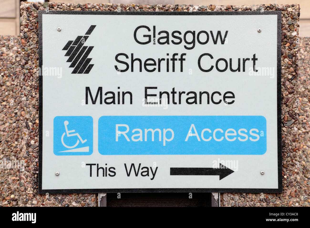Direction sign on the Sheriff Court of Glasgow and Strathkelvin in