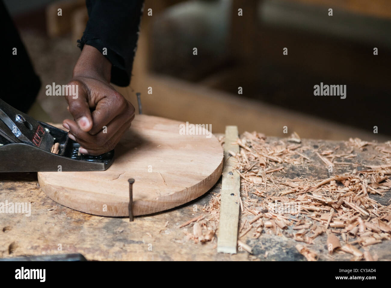 Woodwork, craftsmanship, wood shavings Stock Photo