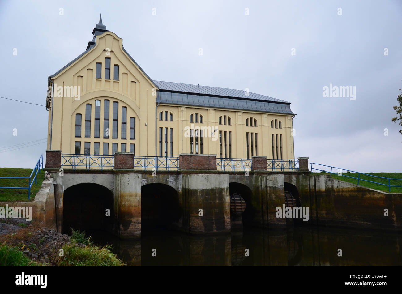 pump station, pump-room, river, water Stock Photo