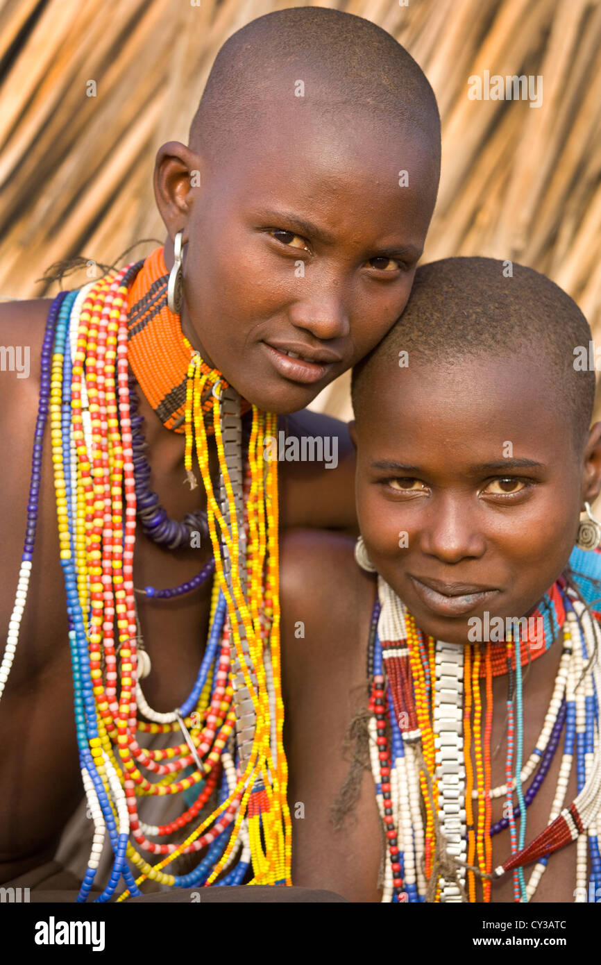 Girls of the Erbore tribe, Omo River Valley, Ethiopia Stock Photo