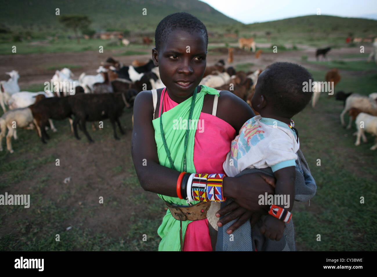 Maasai tribe in Kenyafarming, farm, agriculture, goat, goats, sheep, animal, herd, herder, herding Stock Photo