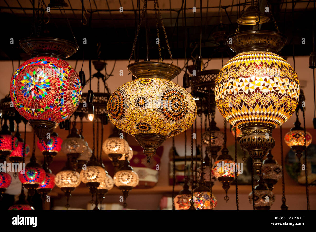 A display of lamps in a shop window in Istanbul Turkey Stock Photo