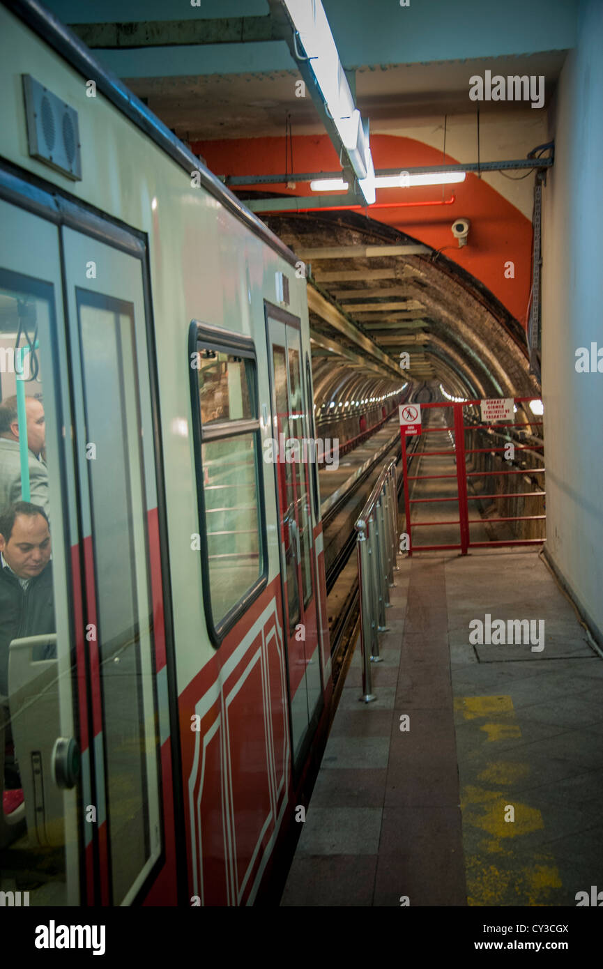 Tünel the antique funicular at the Karaköy station in Istanbul Turkey Stock Photo