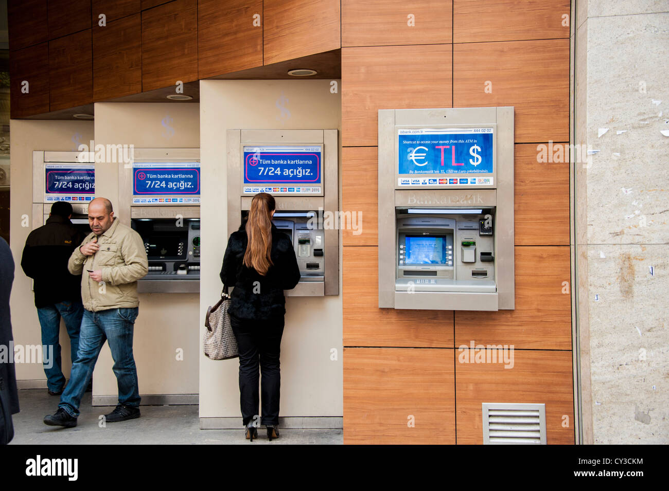 ATMs at shopping street Istiklal Caddesi in modern Istanbul Turkey Stock Photo