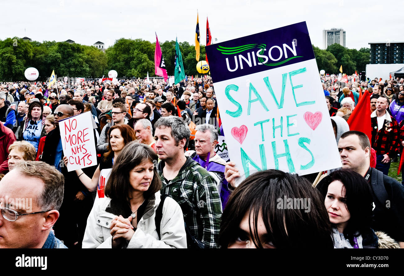 20/10/12 LONDON: A placard at the anti-cuts A Future That Works TUC rally in Hyde Park. Stock Photo