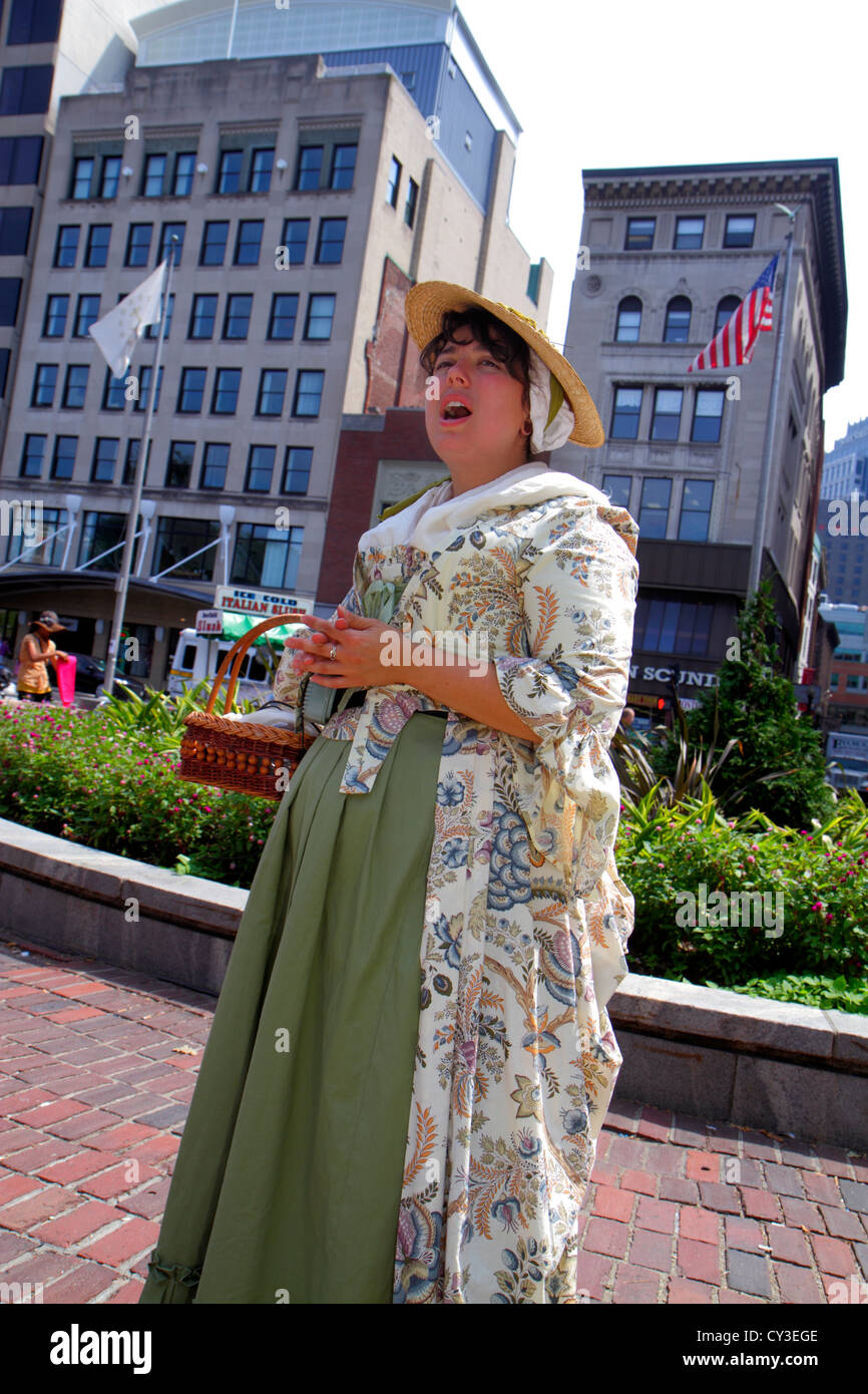 Boston Massachusetts,Tremont Street,Boston Common,public park,woman female women,re enactor,actor,costume,MA120823016 Stock Photo