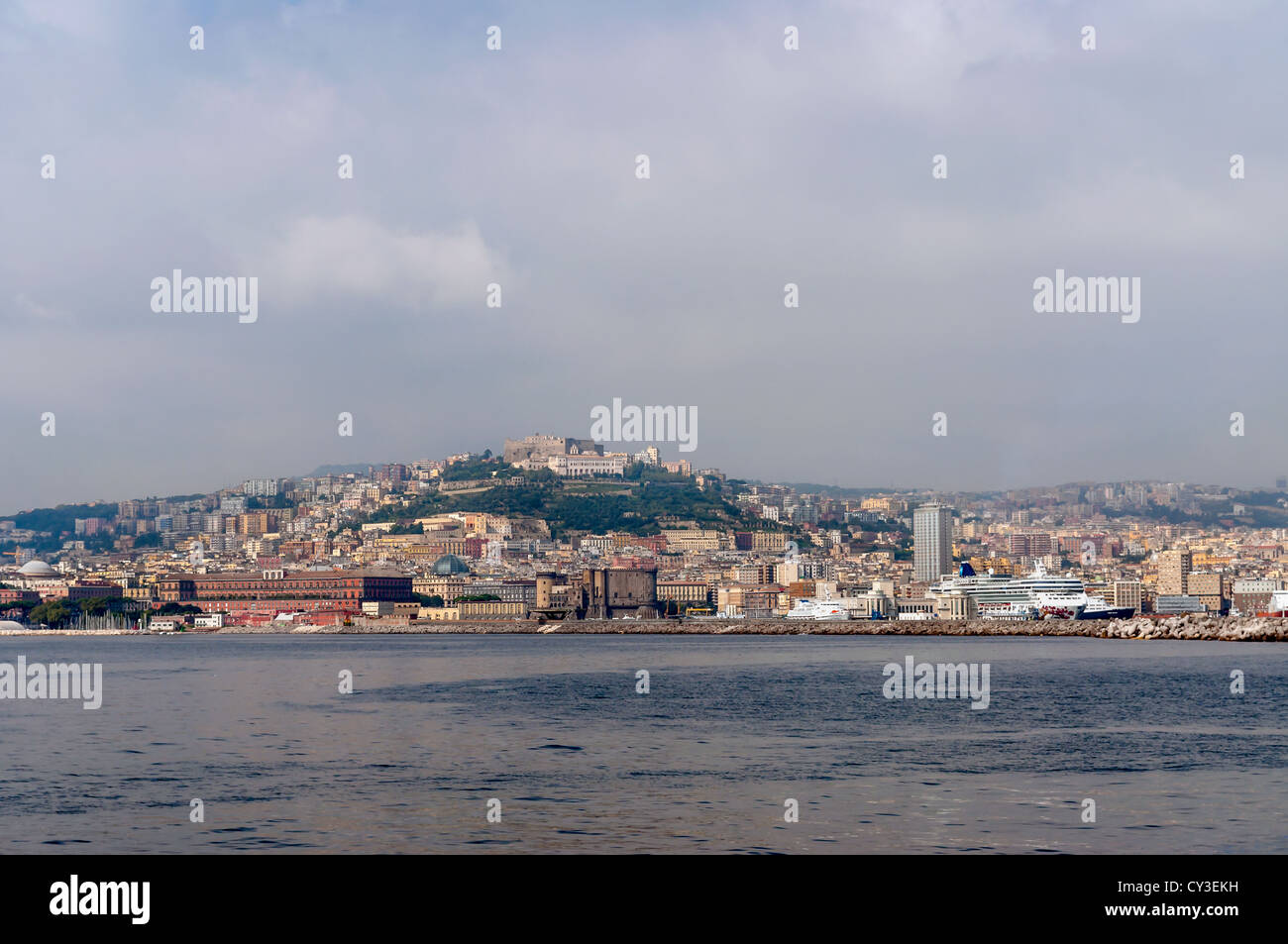 View of Naples from the sea in nasty day, Italy Stock Photo