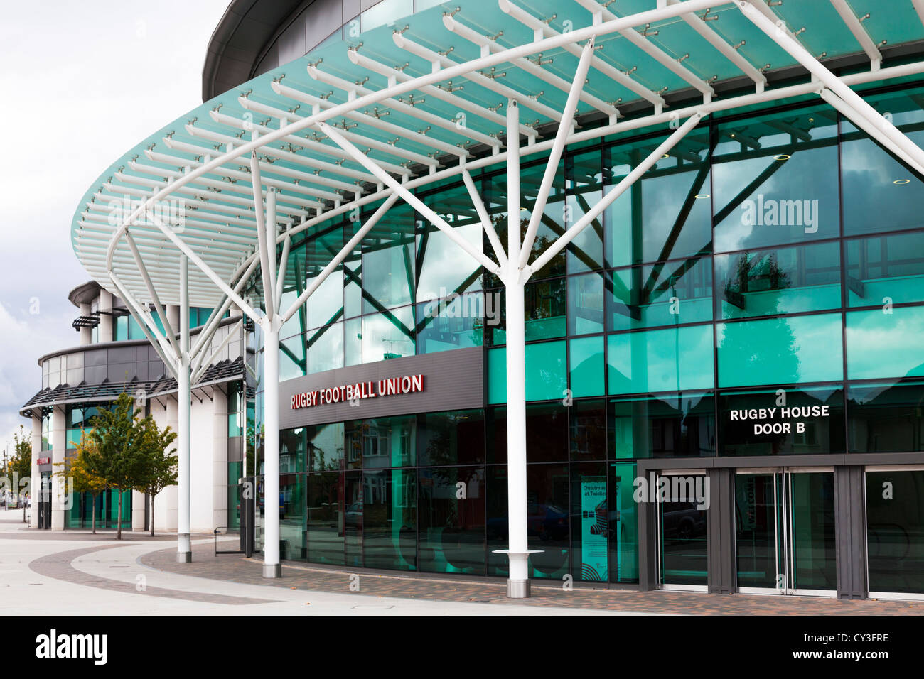 Main entrance and canopy to Rughy Football Union Twickenham Stadium. Stock Photo