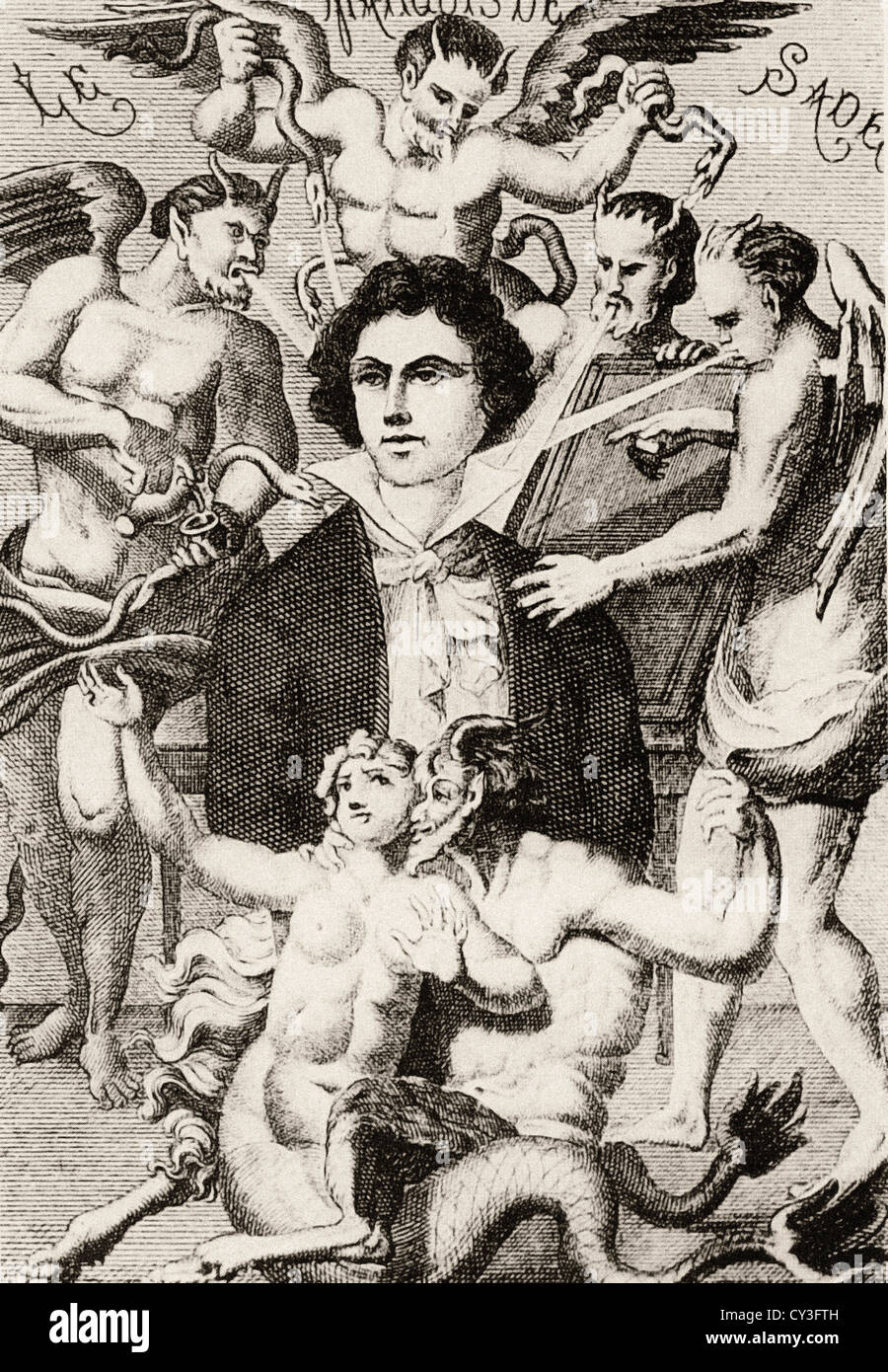 H. Biherstein, Portrait of Donatien Alphonse François Marquis De Sade (1740 - 1808) printed in 1850 Stock Photo