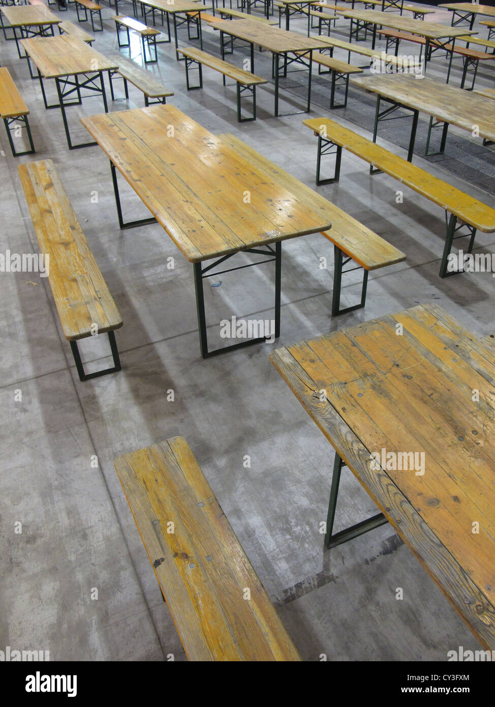 Rows Of Wooden Tables And Benches In Hall Stock Photo 51094812