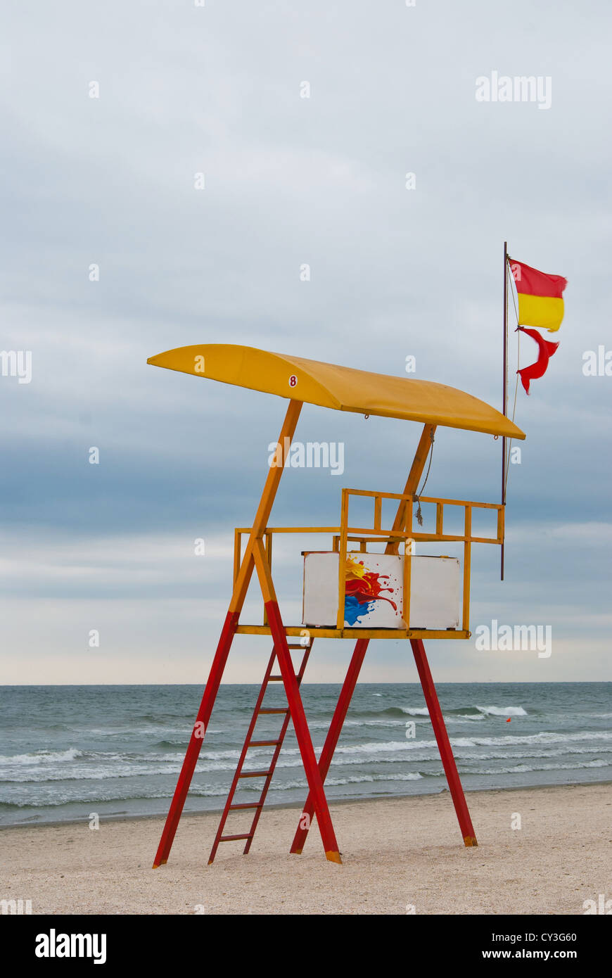 Lifeguard tower on a lonely beach Stock Photo