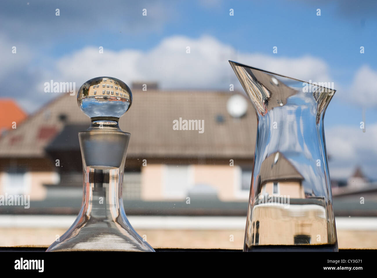 Refractions on two bottles Stock Photo