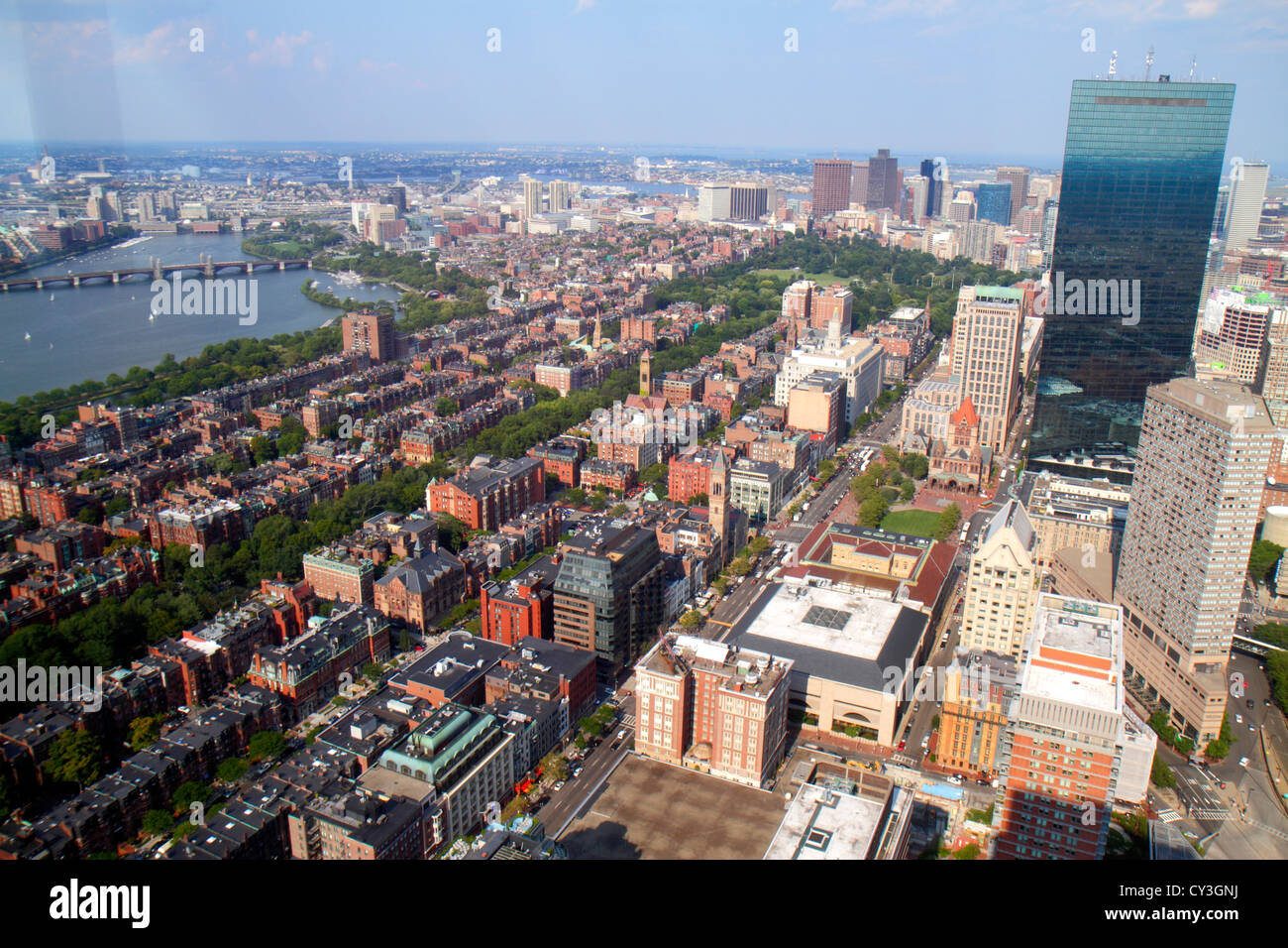 Boston Massachusetts,Prudential Center,Skywalk Observatory,aerial overhead view from above,panoramic view,Hancock Place,high rise skyscraper skyscrape Stock Photo