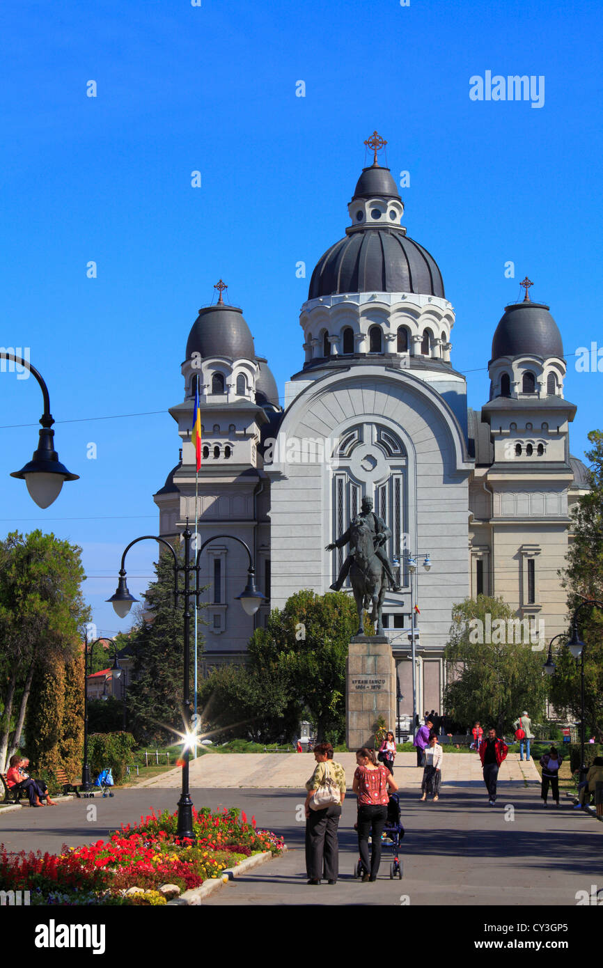 Romania, Targu Mures, Orthodox Cathedral, street scene, people, Stock Photo