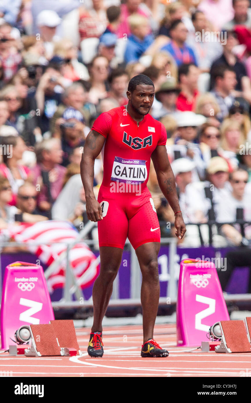 Justin Gatlin (USA) competing in the Men's 100m Round 1 at the Olympic