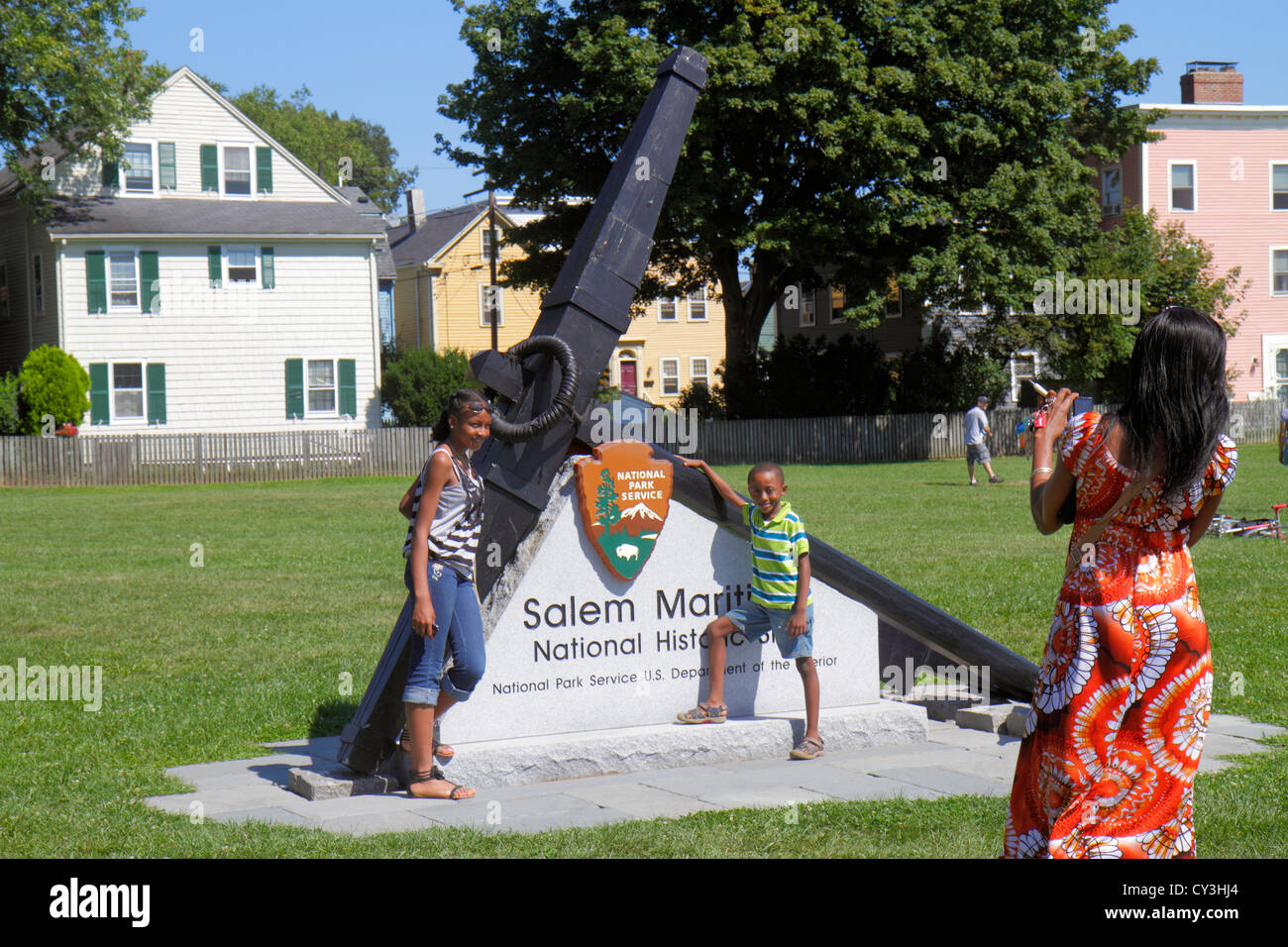Massachusetts,Northeast,New England,Salem,Salem Maritime National historic Site,National Park Service logo,anchor,Black Blacks African Africans ethnic Stock Photo