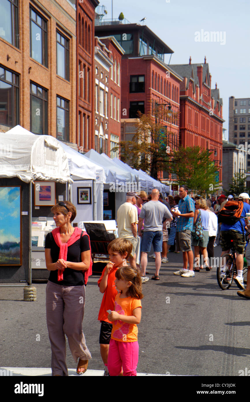Portland Maine,New England,Congress Street,WCSH 6 street,sidewalk Art Festival,artists,vendor vendors seller,stall stalls booth dealer merch Stock Photo