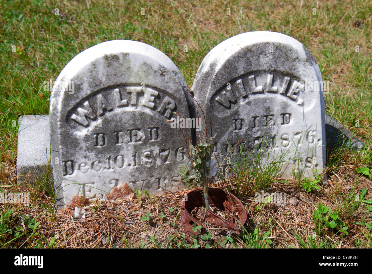 Maine South Portland,Calvary Cemetery,Roman Catholic Diocese of Portland,religion,grave,twins,infants,tombstone,ME120826057 Stock Photo