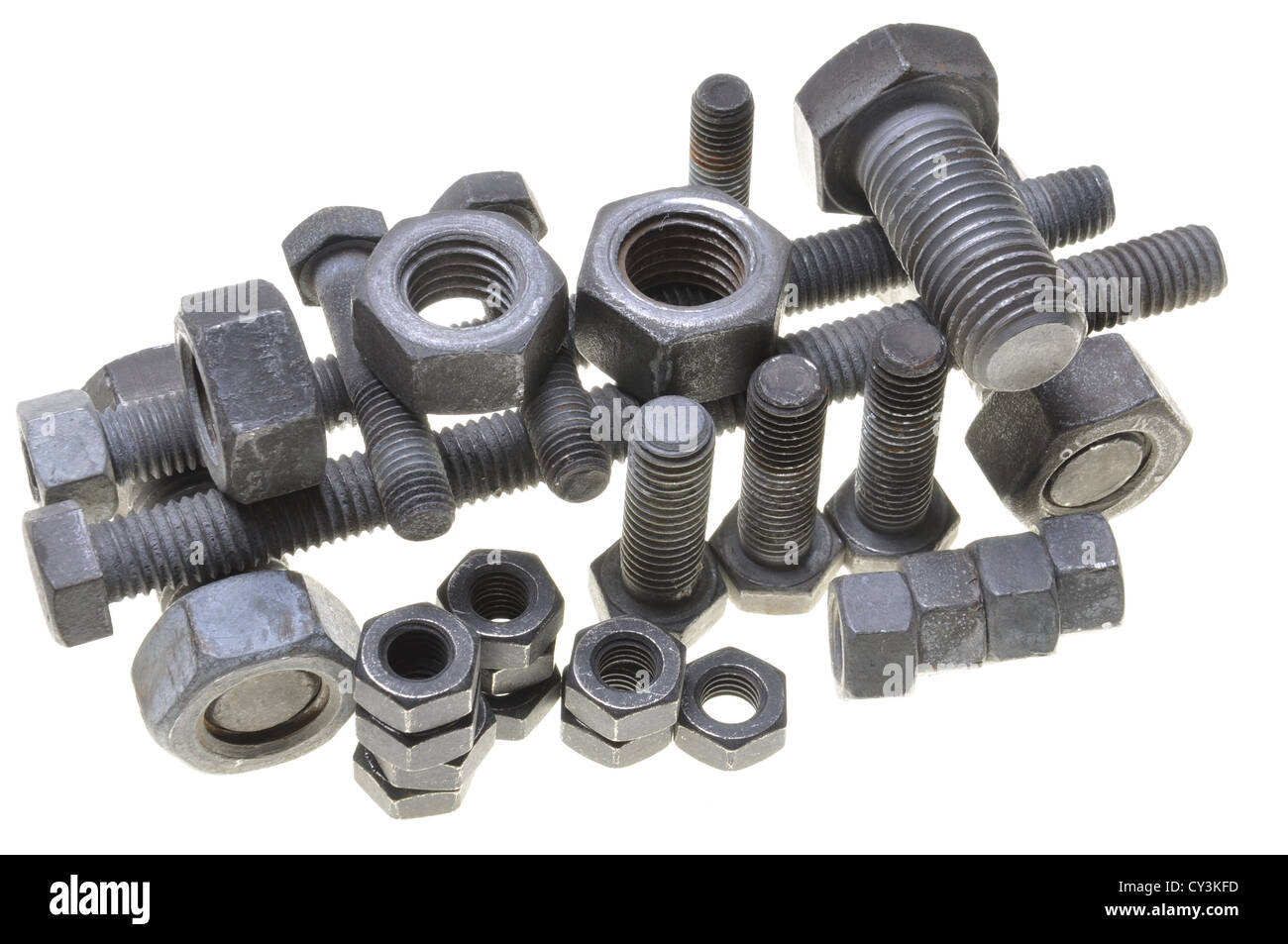 Group of nuts and bolts on white background Stock Photo Alamy