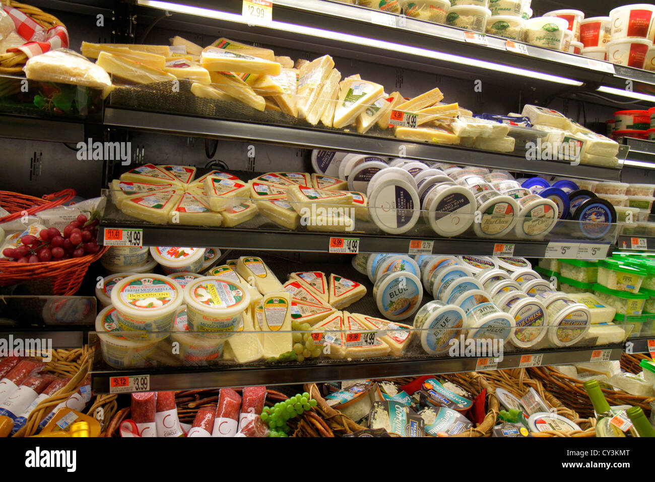 Portland Maine,Scarborough,Shaw's,grocery store,supermarket,display case sale,brands,cheese,ME120826118 Stock Photo