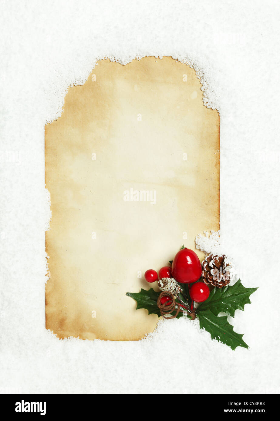 Letter To Santa With Sign, With Gold Christmas Snowflake Bauble  Decorations, Holly And Winter Greenery On Parchment Paper Over Oak  Background. Stock Photo, Picture and Royalty Free Image. Image 44258490.