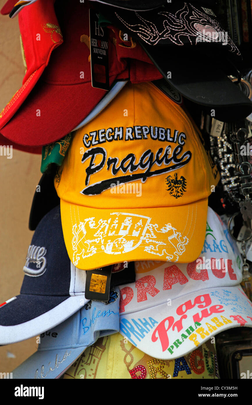 Prague souvenir cap in shop in Prague, Czech Republic Stock Photo - Alamy