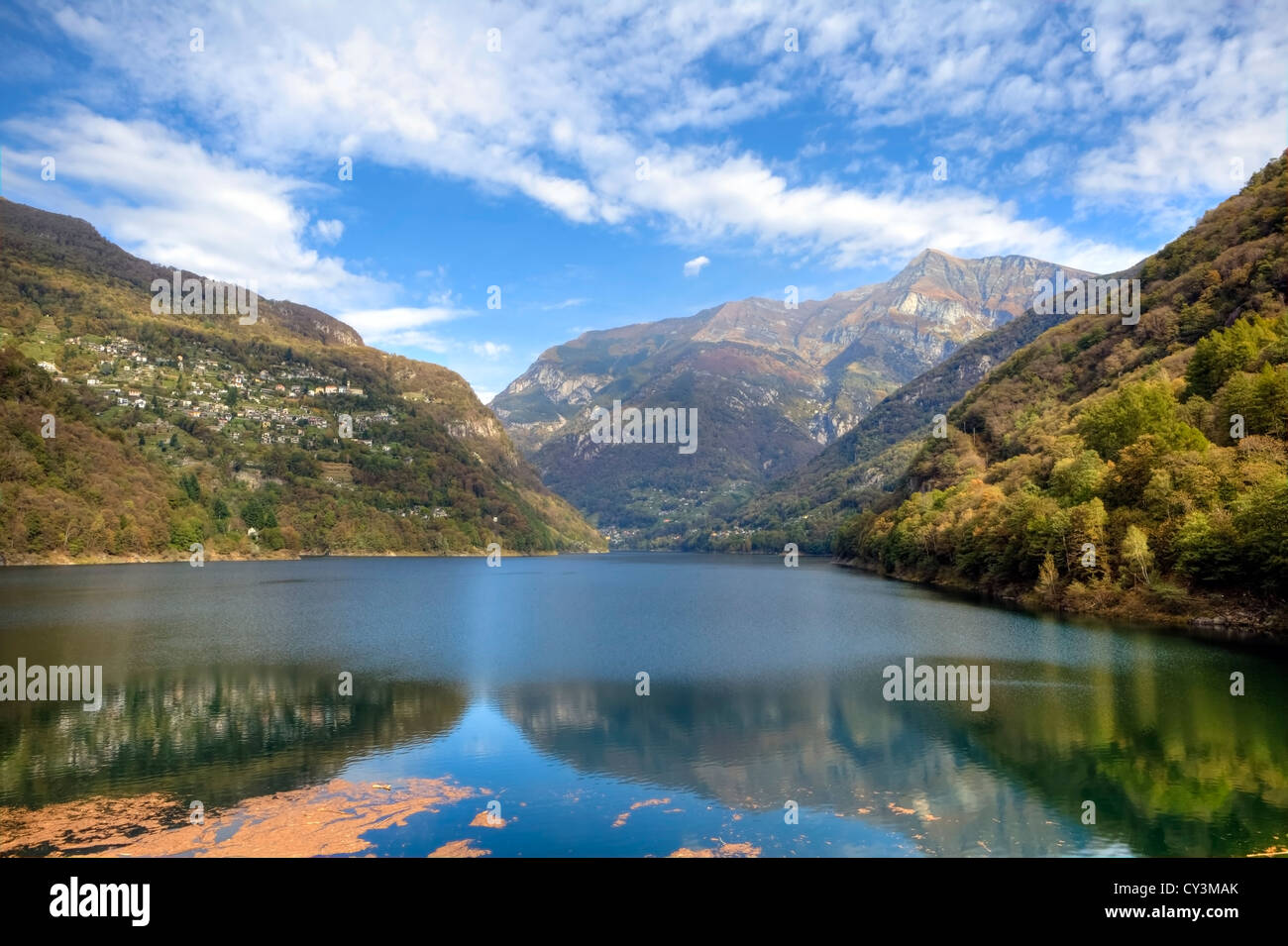 Lago di Vogorno is a reservoir at the end of the Verzasca Valley in Ticino, Switzerland Stock Photo