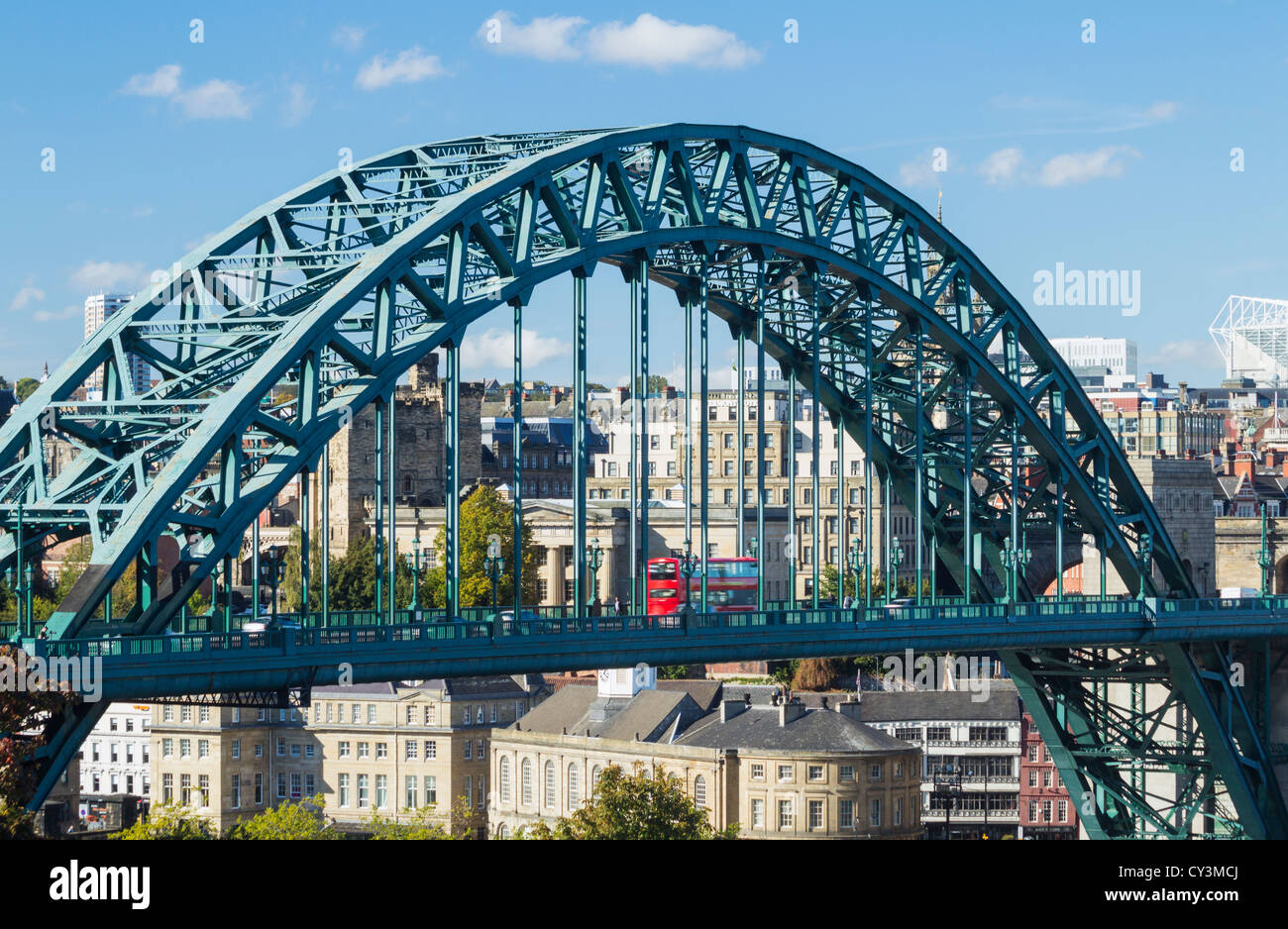 View over The Tyne Bridge with Newcastle city in background. Newcastle upon Tyne, England, UK Stock Photo