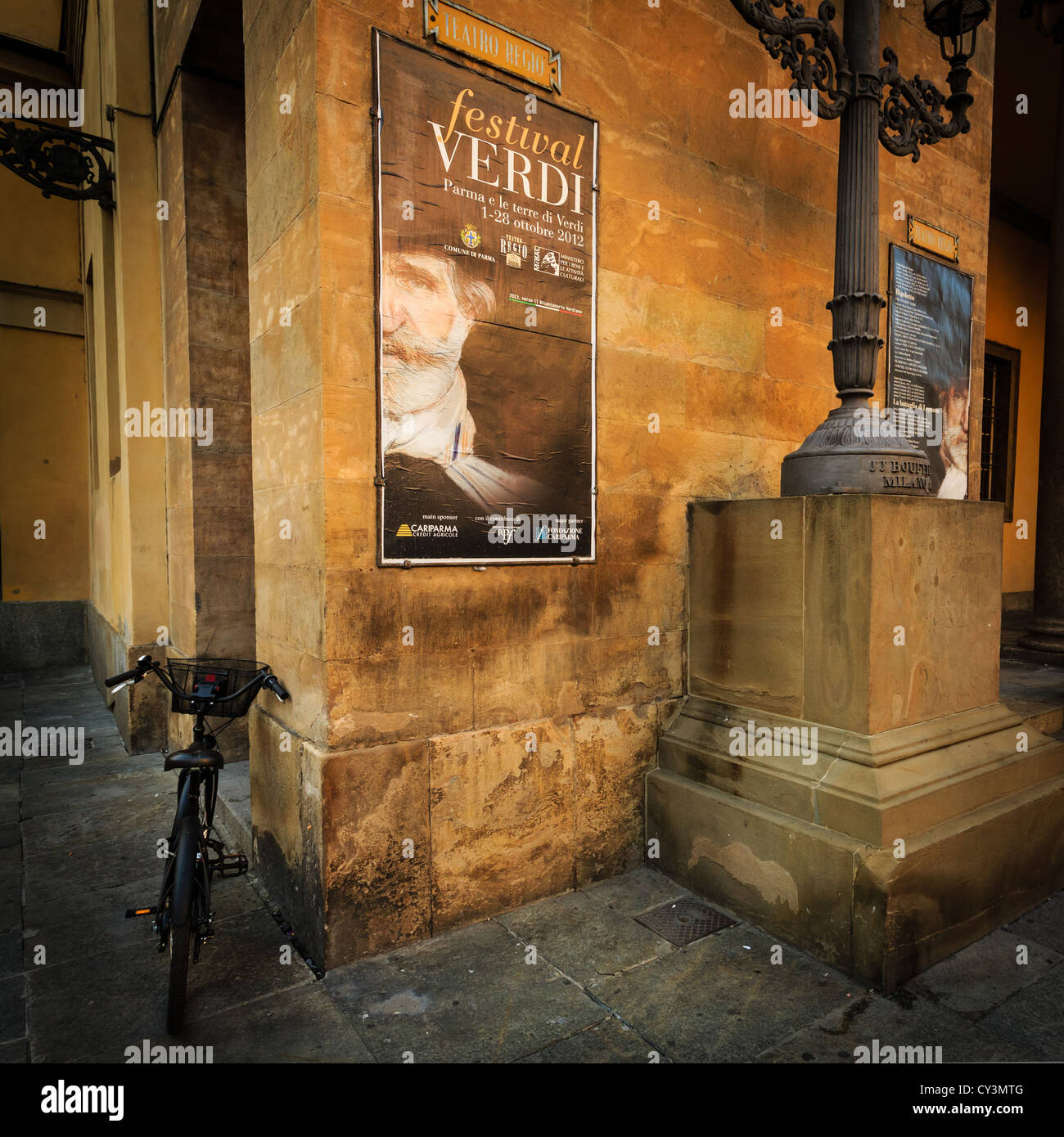 Poster in front of Teatro Regio di Parma advertising Verdi ...