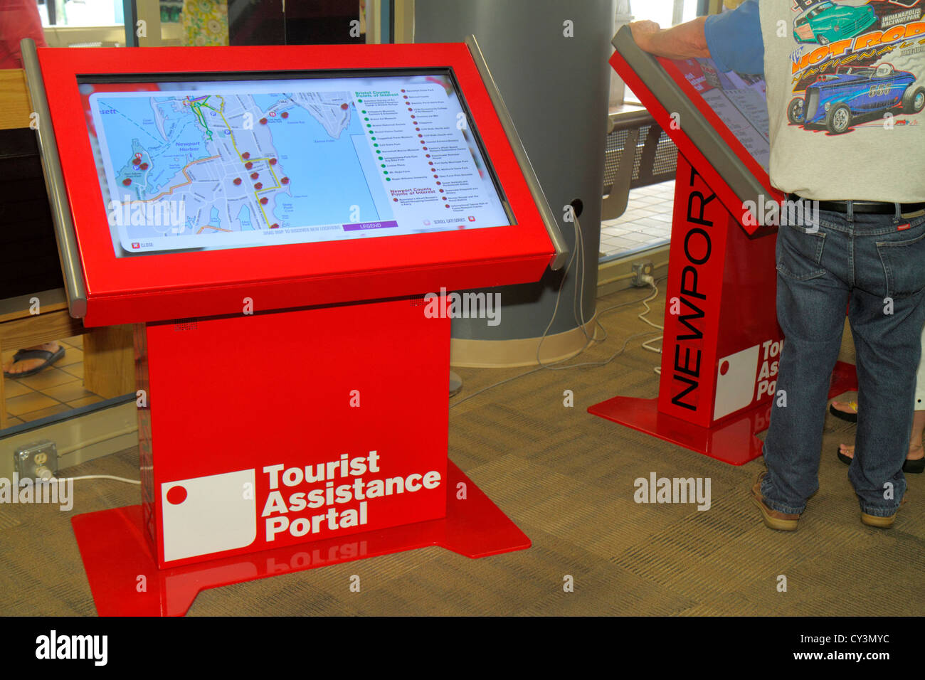 Rhode Island Newport,Discover Newport Visitors Center,tourist assistance portal,touchscreen touch screen,monitor,map,information,RI120819014 Stock Photo