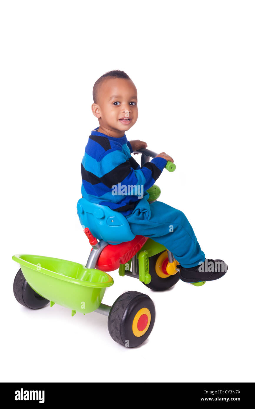 child on his bicycle black color african Stock Photo
