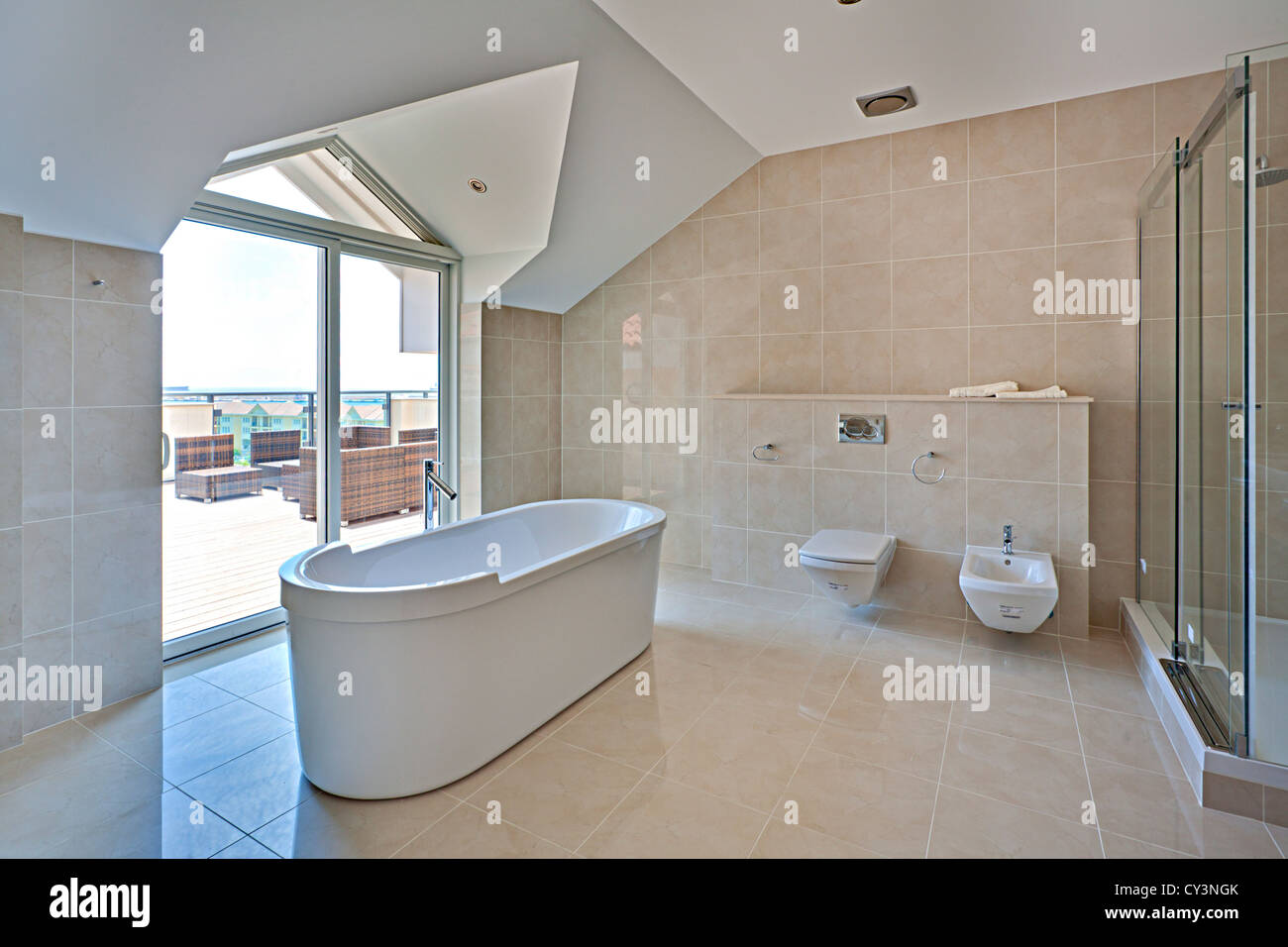 luxury apartment bathroom, Queensway Quay, Gibraltar Stock Photo